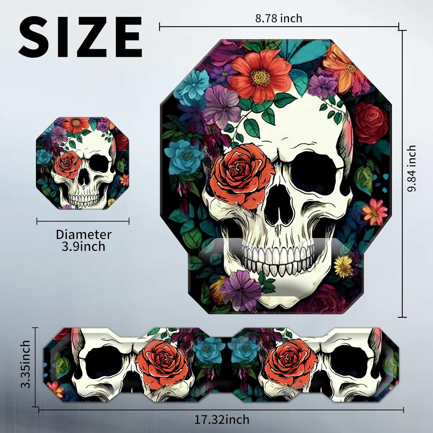 Keyboard Wrist Rest & Mouse pad Wrist Support Set Ergonomic Gaming Mouse Pad Coaster Keyboard Wrist Support with Memory Foam for Easy Typing Pain Relief - Cute Skull Flowers
