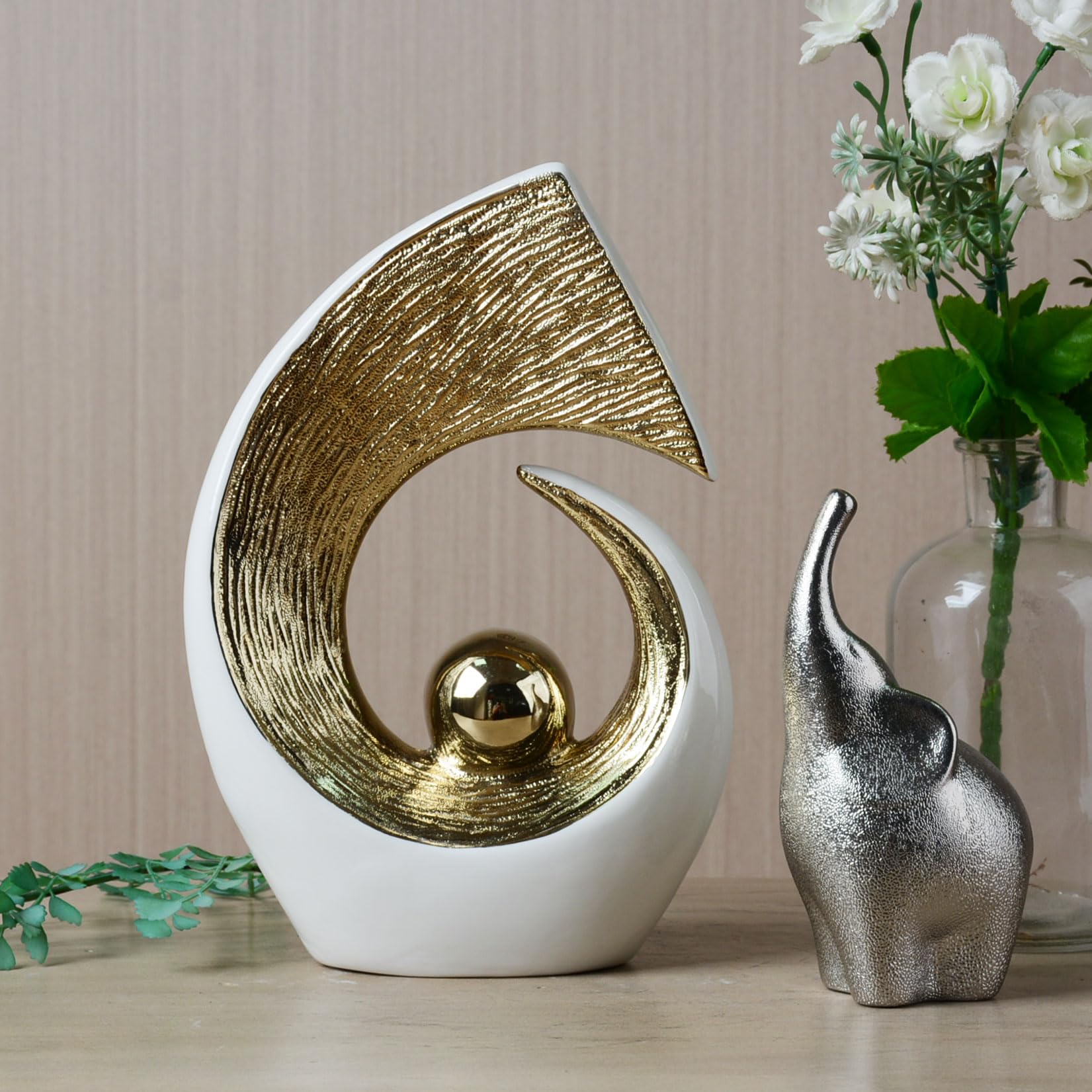 HAUCOZE Scultura Astratta Moderna Statua Decorazione Casa Figurina Mensola Arte Regalo per Scaffalf Scrivania Soprammobili Ceramica 25cm
