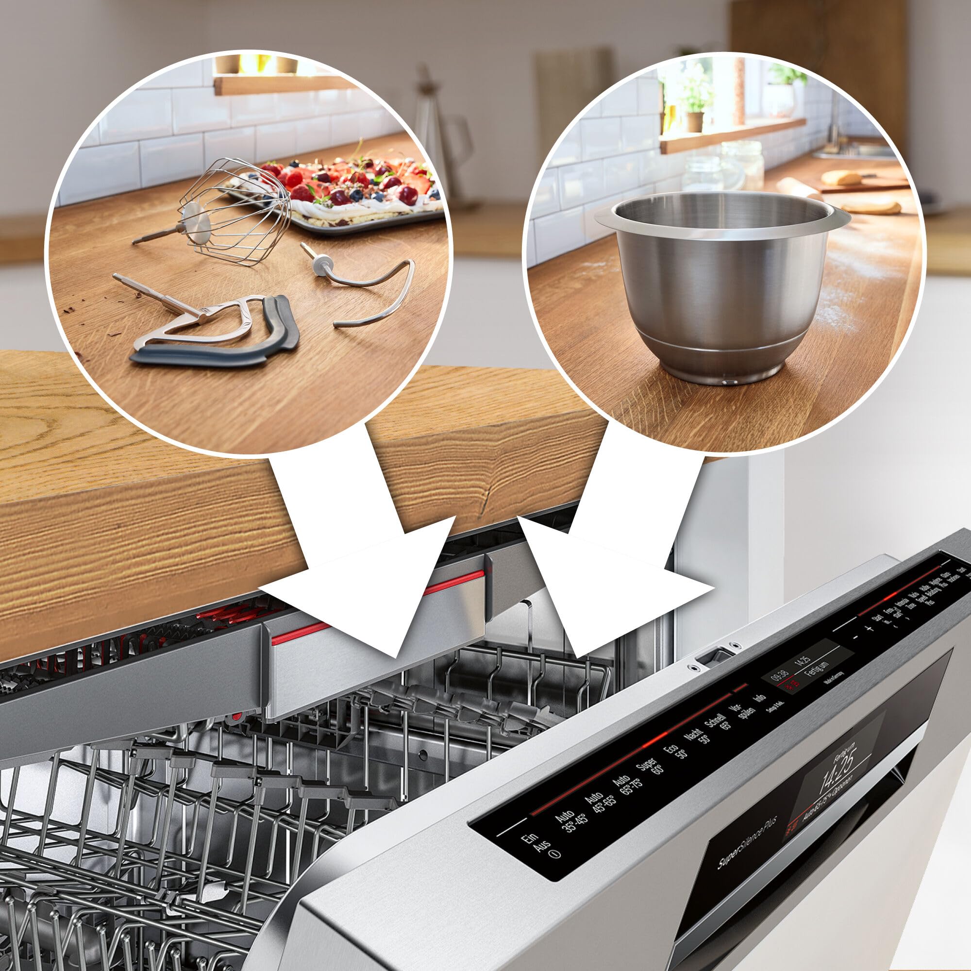 Bosch Küchenmaschine Serie 4, integrierte Waage, Edelstahl-Schüssel 3,9 L, Mixer 1,25 L, Kunststoff-Schüssel, spülmaschinenfest, 3x Rührelemente, Durchlaufschnitzler, 1000 W, Dunkelrot, MUM5X734