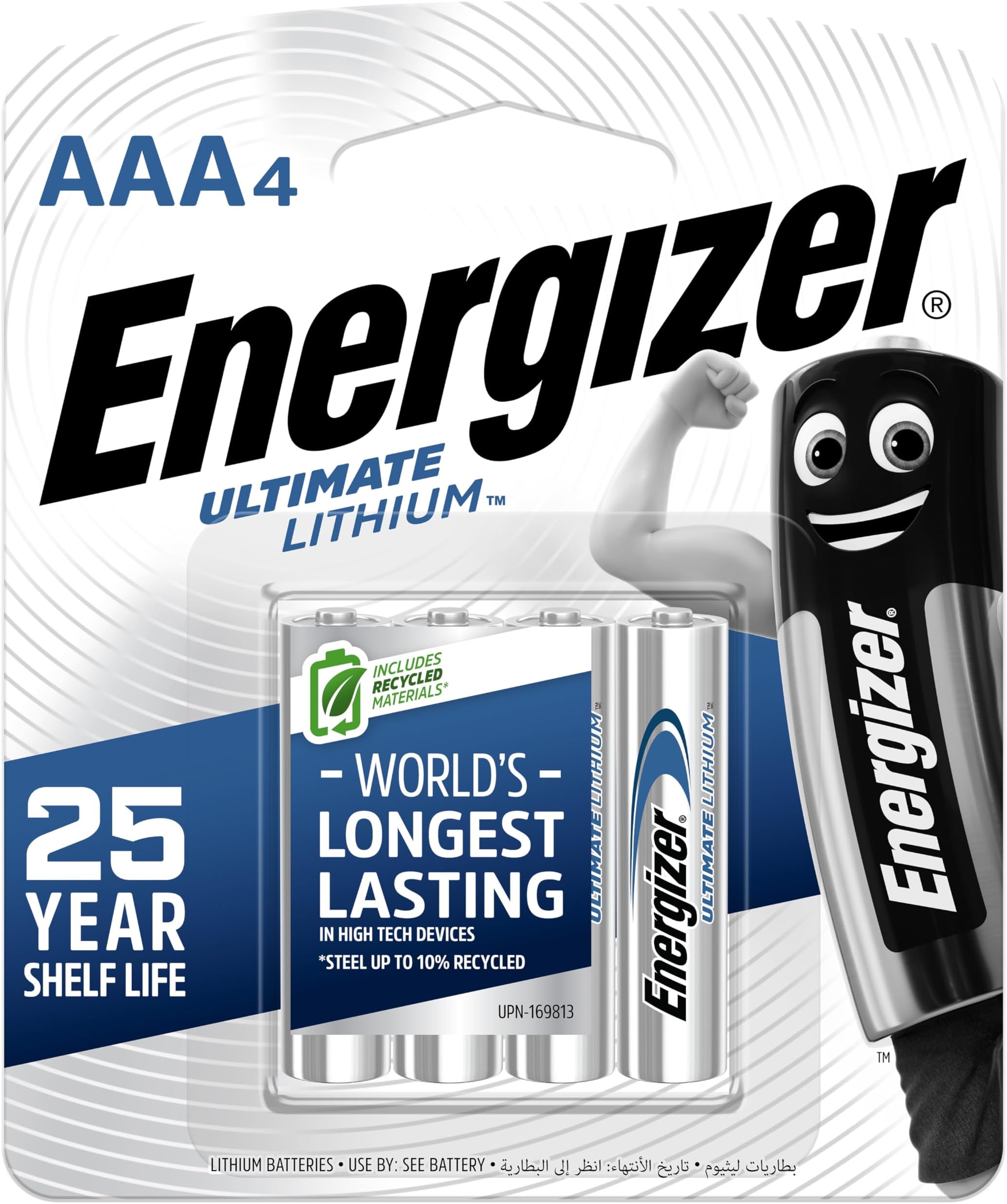 Energizer Ultimate Lithium Longest Lasting Batteries, Pack of 4 (AAA
