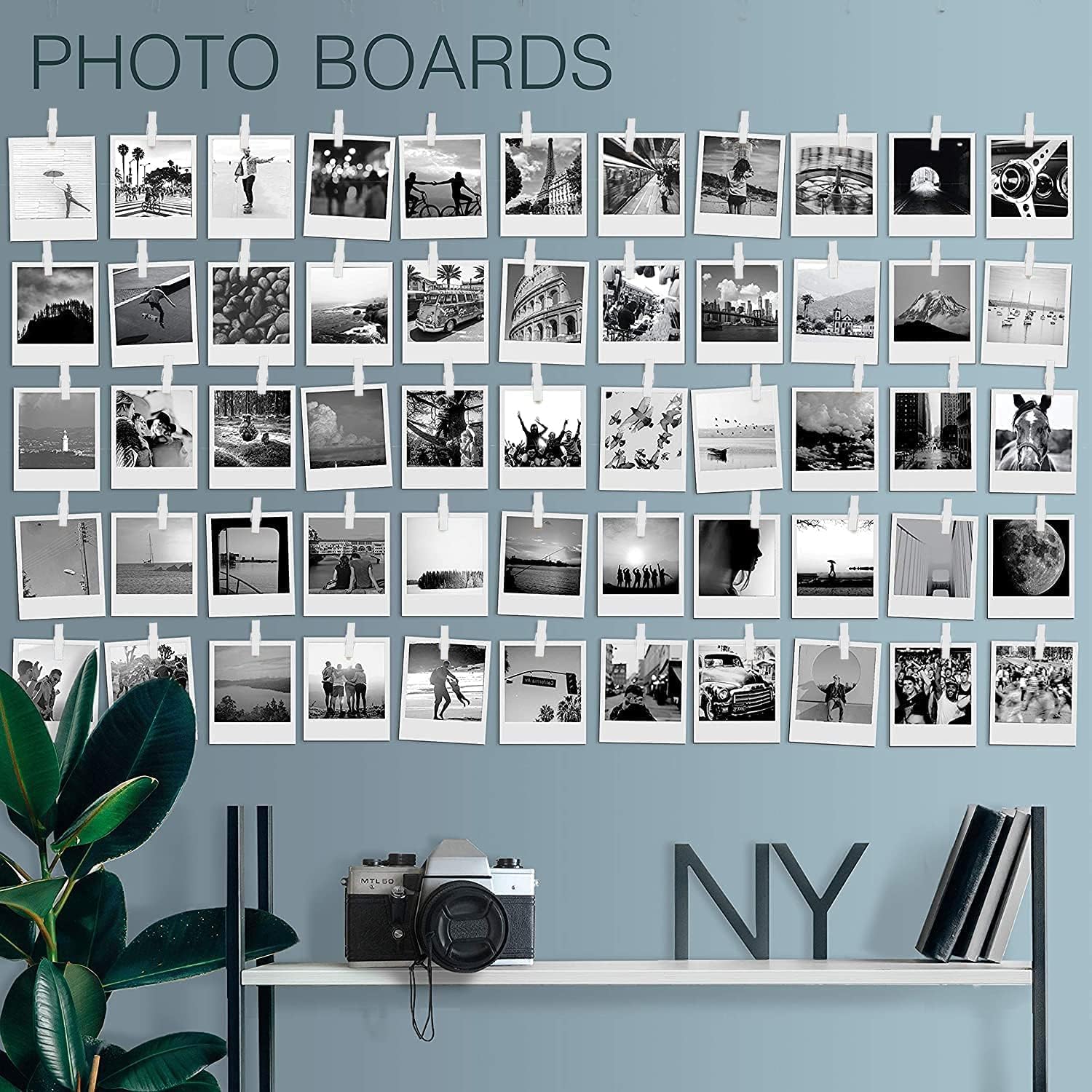 Confezione da 50 mini clip autoadesive per foto, in legno bianco, per appendere foto, poster, biglietti fotografici, espositori e lavagne fotografiche, decorazioni per la stanza