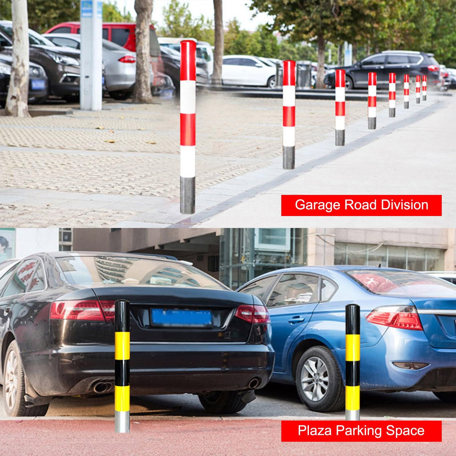 Bolardo de seguridad para entradas de vehículos, bolardo de estacionamiento, barrera de control de tráfico para barricadas, seguridad vial, 2 unidades rojas, 75 × 11,4 cm
