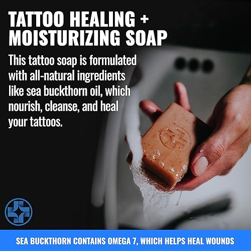 Miniatura 2 de Saniderm Jabón limpiador facial y corporal, jabón hidratante e higiénico para curación de tatuajes, aceite nutritivo de espino amarillo y omega-7,