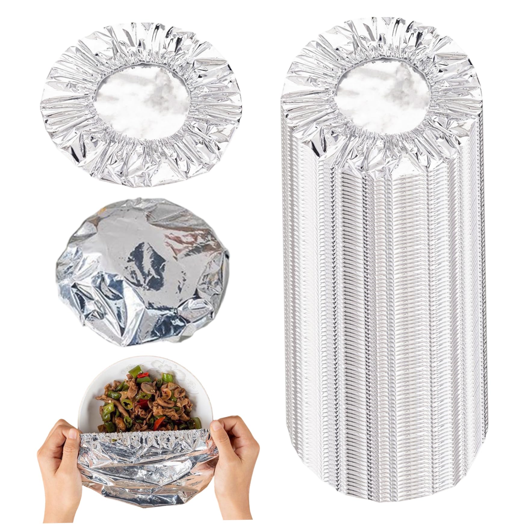 AwnsIMfreien 100PCS Aluminium Foil Food Coves, Repeatable Insulation Elastic Bowl Covers for Kitchen, Food Covers