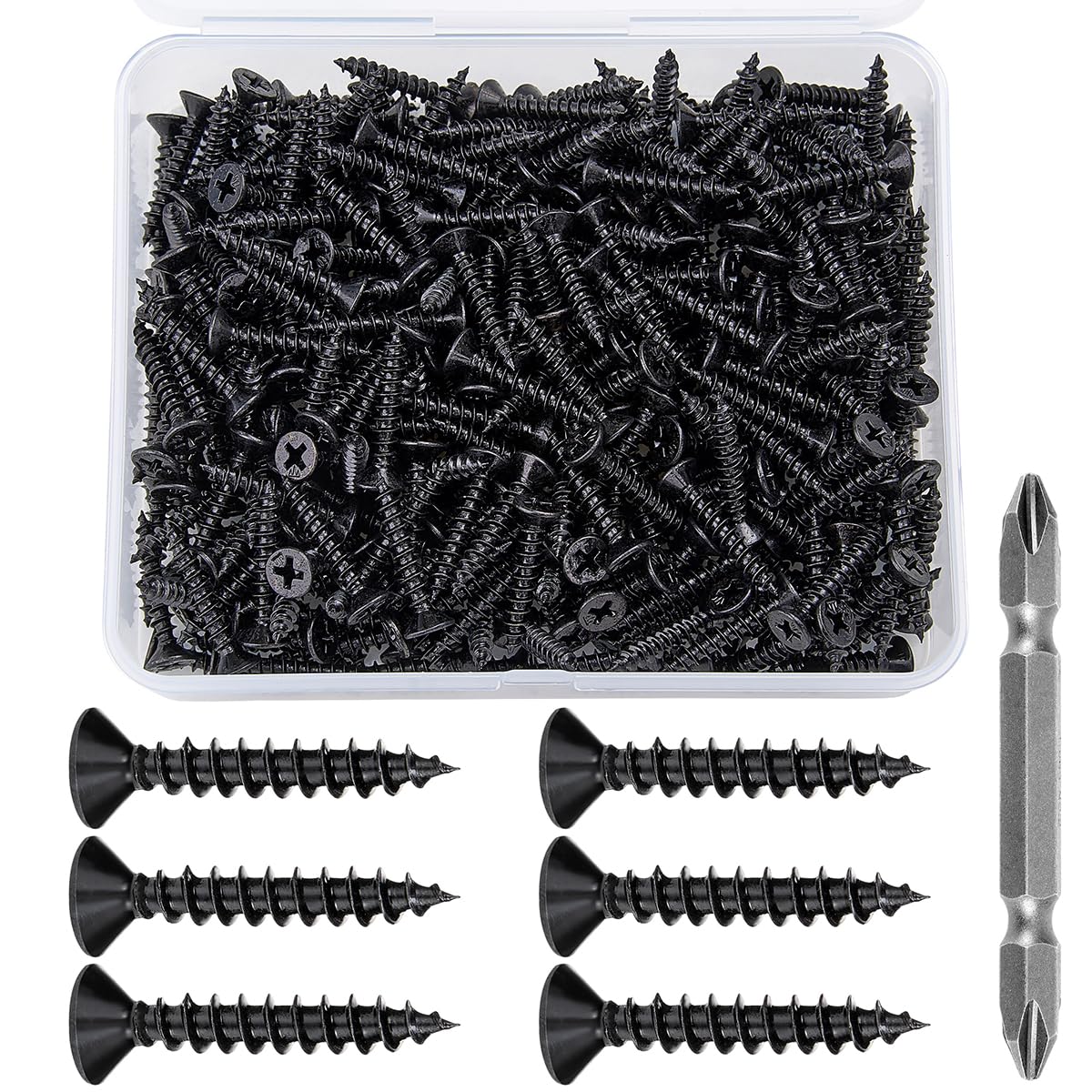 Xrfoiniu 300PCS Black Wood Screws #8X 1 Black Screws of Wood, with Cross Drive for Cabinet, Wardrobe, Table, Chair, Furniture Assembly, Home