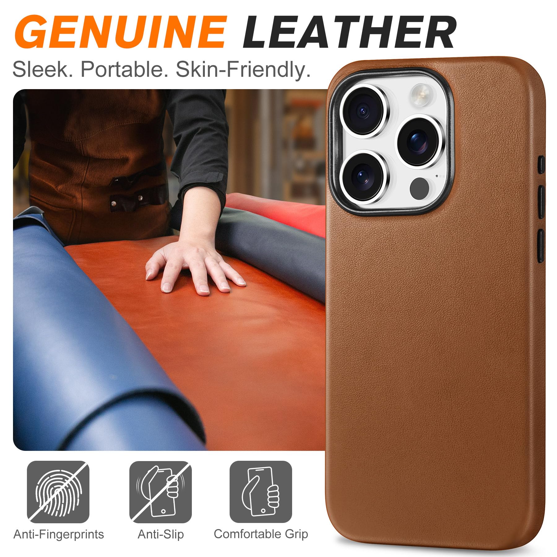 SHIELDON Genuine Leather Case for iPhone 15 Pro 6.1" - Image 3