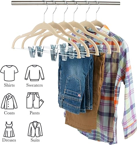 Miniatura 6 de Simplify Paquete de 6 perchas de terciopelo para niños, duraderas, ligeras, antideslizantes, para guardería, camisa, pantalones, camiseta sin