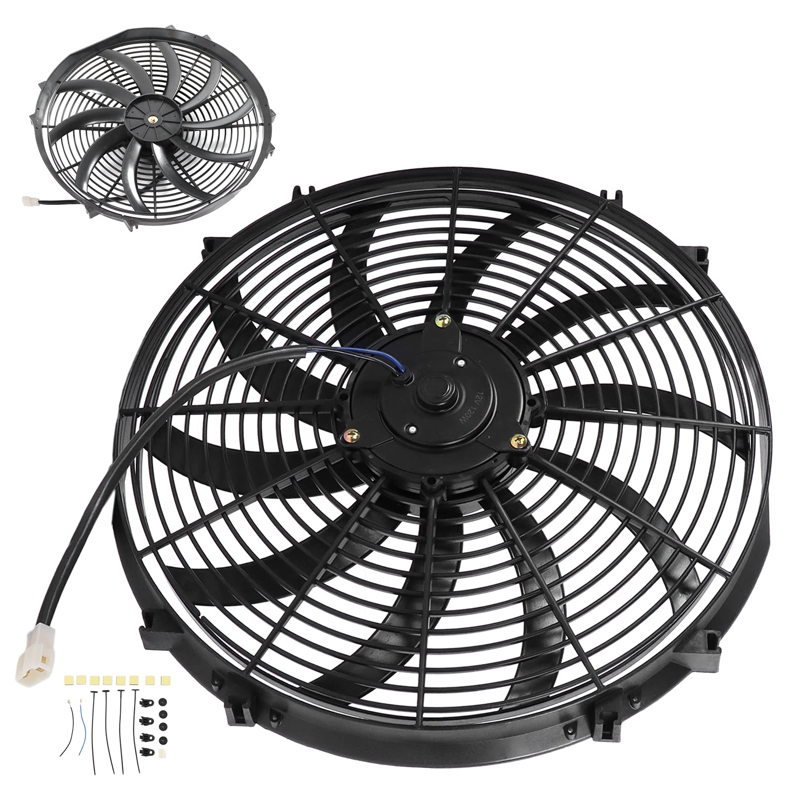 16-Zoll 12V Elektro-Kühllüfter – 120W Hochleistung, 2250 U/min – Schlanker Kühler-, Ladeluftkühler- und Klimakondensator-Lüfter mit Reversierbarem Motor für PKW, LKW und