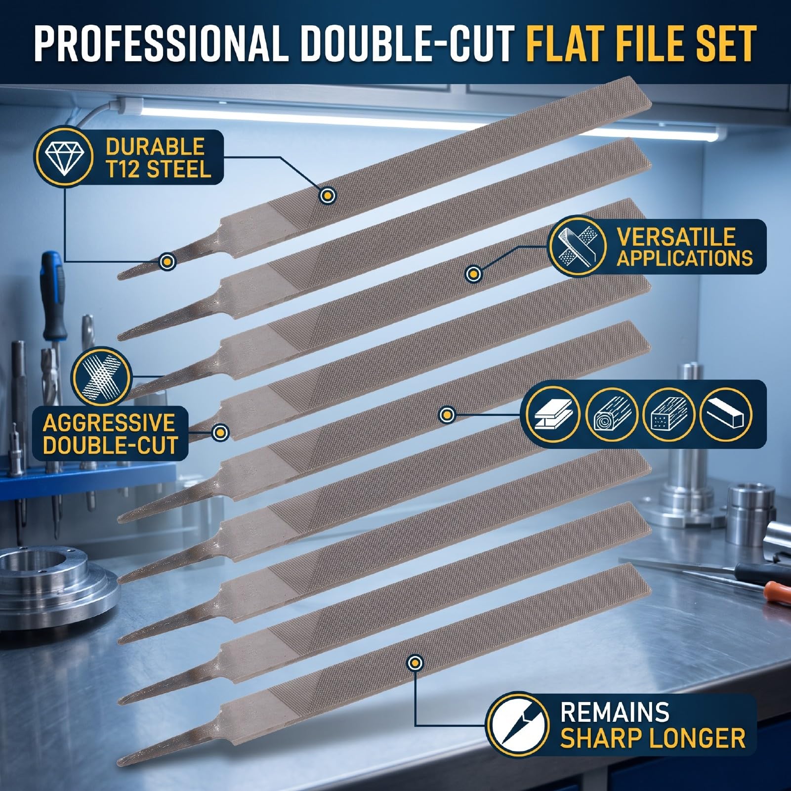 Fafeicy Lima de Escofina Manual Plana de Acero con Alto Contenido de Carbono T12 de 250 Mm, Herramienta Duradera de Doble Corte para Madera, Metal y Plástico (Gruesa 10PCS)