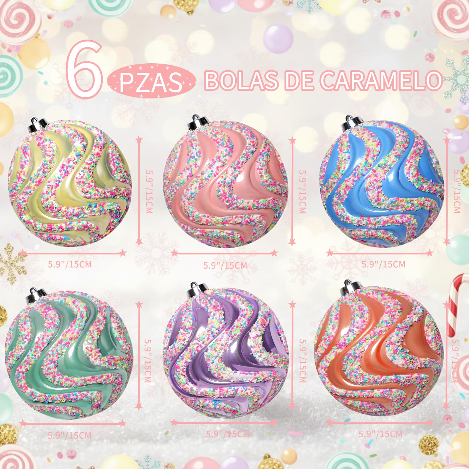 Lanpn 6 Piezas 15 cm Bolas de Navidad Grandes, XXL Pastel Esferas Árbol Navideñas Exterior, Bola Navidad Plástico Irrompibles con Colgar, Adornos Navideña Colgante para Patios Jardines Fiestas