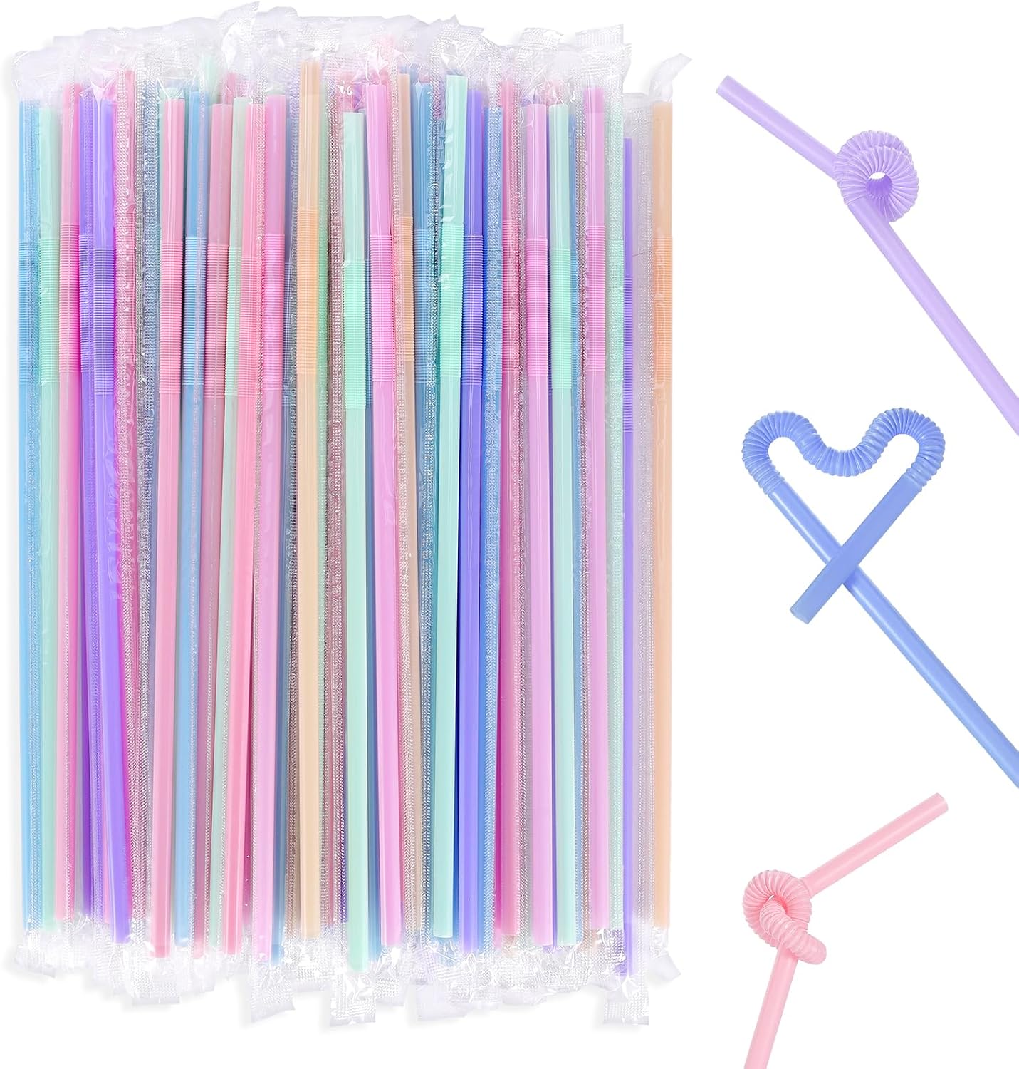 100 Pitillos plásticos flexibles desechables 10.24" largos