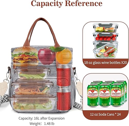 Miniatura 3 de LOKASS Lonchera y bolsa de almuerzo para mujeres y hombres, doble cubierta, lonchera grande con aislamiento para adultos, a prueba de fugas, bolsa