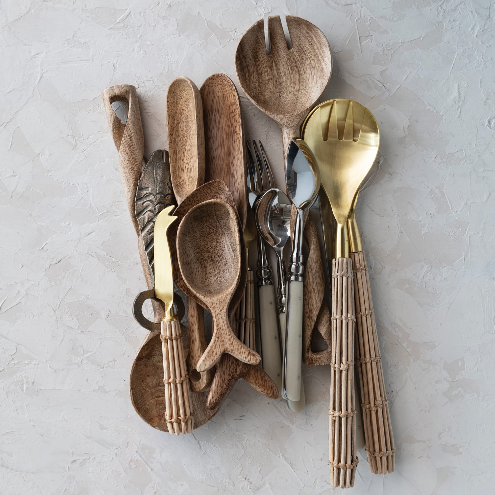 Creative Co-Op Salatbesteck Aus Edelstahl – 2-teilig Mit Grünen Griffen & Geschenkbeutel