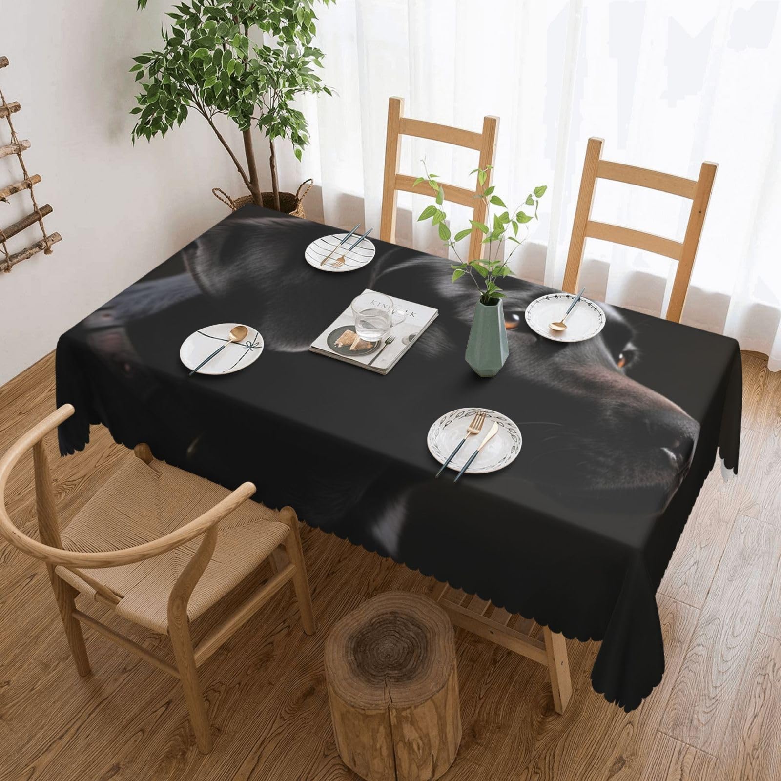 Nappe labrador noir contre les taches, protection de table imperméable lavable 137 x 183 cm