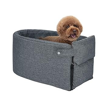 DoreenBow Arm Rest Dog Car Seat,Dog Booster Car Seat,Washable Travel Bags for Small Dogs,Pet Car Console Seat Travel Carrier Cage for Cars,Dog Beds (47x25x23cm, Grey)