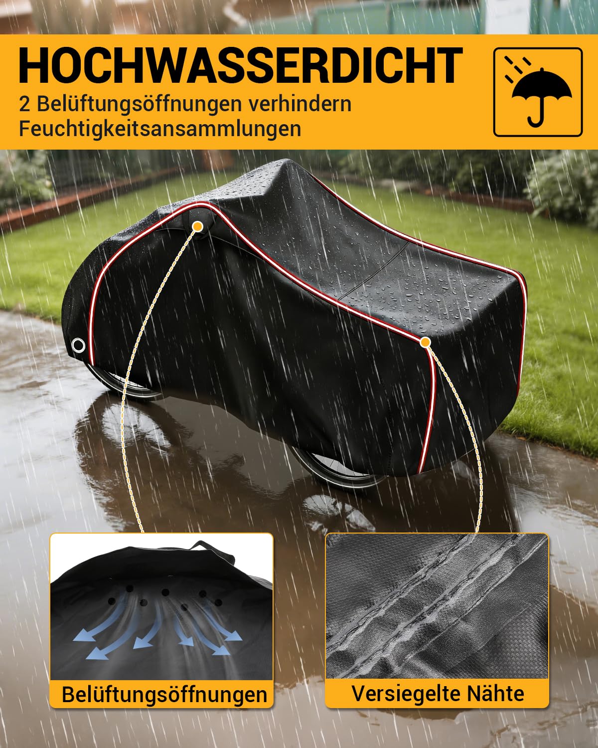 Fahrradabdeckung Lastenrad Abdeckplane Lastenrad Wasserdicht Lastenrad Abdeckung Dreirad mit Reflektorstreifen 420D Oxford-Gewebe Winddichte Reißfest (258×105×125cm)