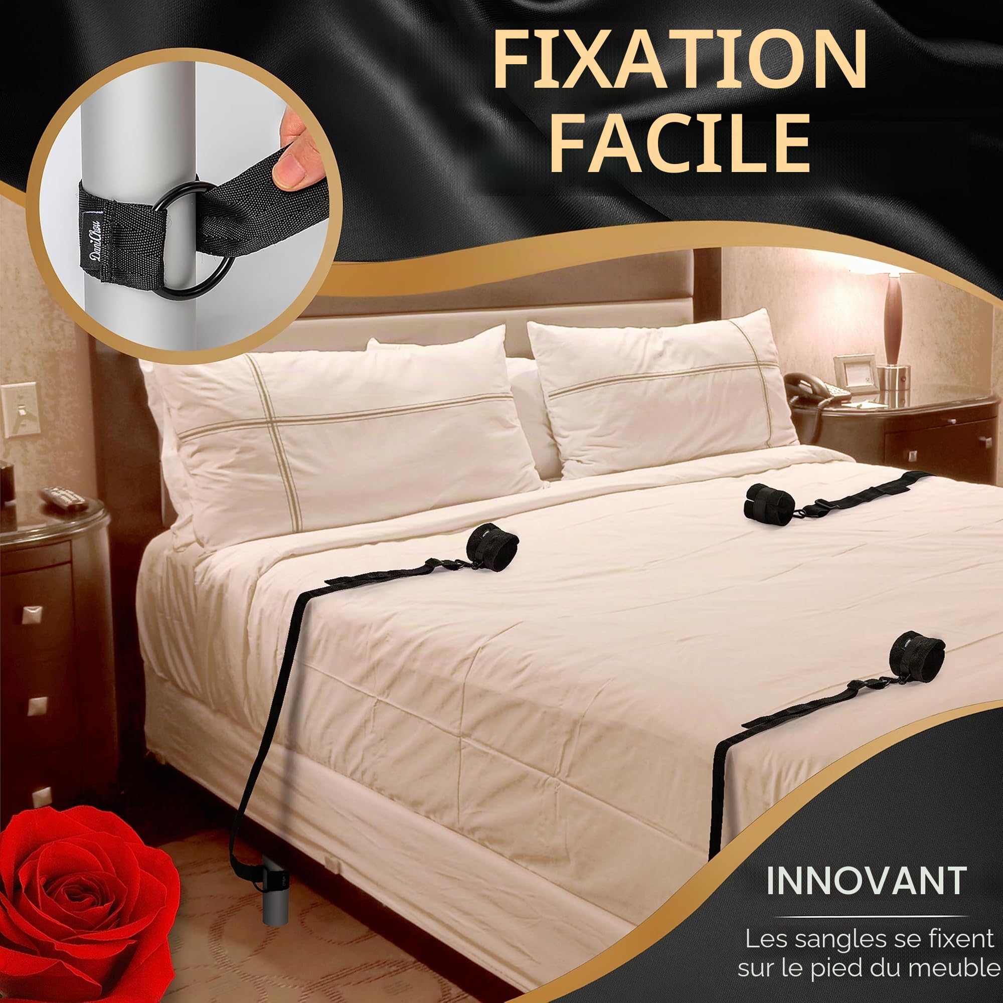 Menottes de lit - FlexBind Sex Set, Fixation au pied du meuble, Sex Toys, Menottes pour femme/homme, Set de menottes BDSMS Toys, Set de bondage Set de menottes, Jouets sexuels pour couples
