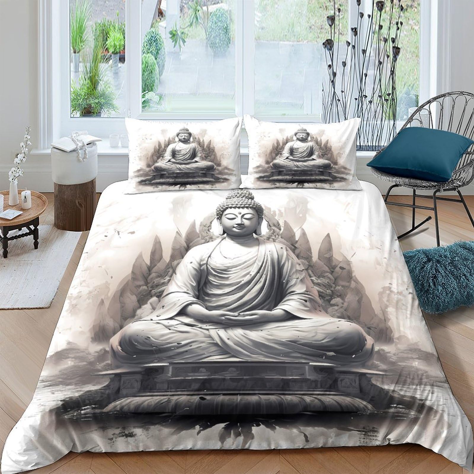 Ctjqhvkz Style-2 3D Printed Buddha Serenity Fitted Sheet Microfiber Soft Breathable Forest Bed Sheet For Bedroom Dorm Decor Single（135X200cm）