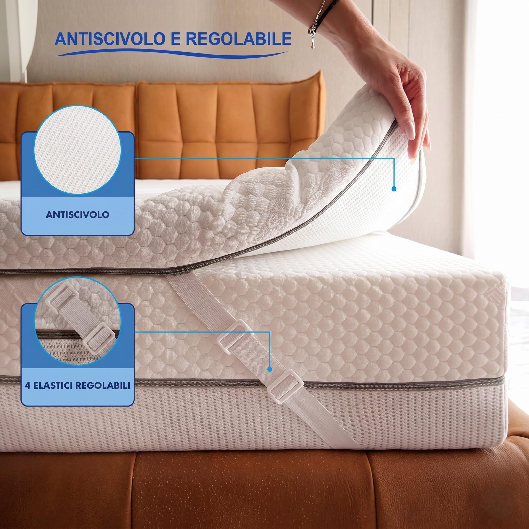 Nuvole di Sonno Topper Serenity Matrimoniale 160x190 Ortopedico in Memory Foam Alto 6cm 7 Zone, Materasso Correttore, Elastici Regolabili, Sfoderabile, Made in Italy, Disp.Medico Detraibile n.2781798