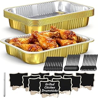 10 Pack Disposable Chafing Dish Buffet Set, Include Dish Serving Trays, Utensils, Mini Chalk Board Labels with Easel Stand and Replacement Stickers for Events, Parties, Catering