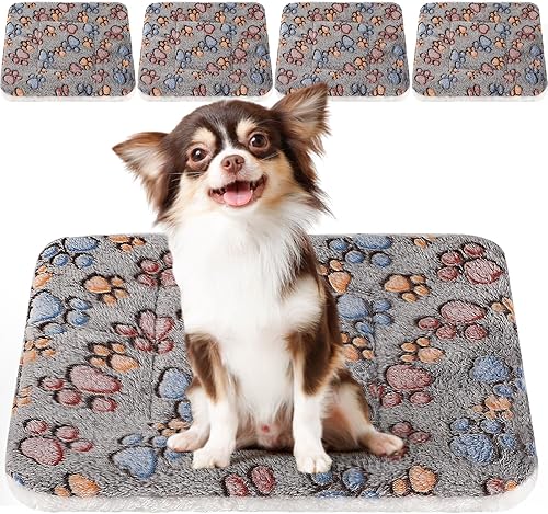 Paquete de 4 tapetes de cama ultra suaves para perros y gatos, con bonitos estampados, reversible, de forro polar, para perrera, acogedora, lavable,