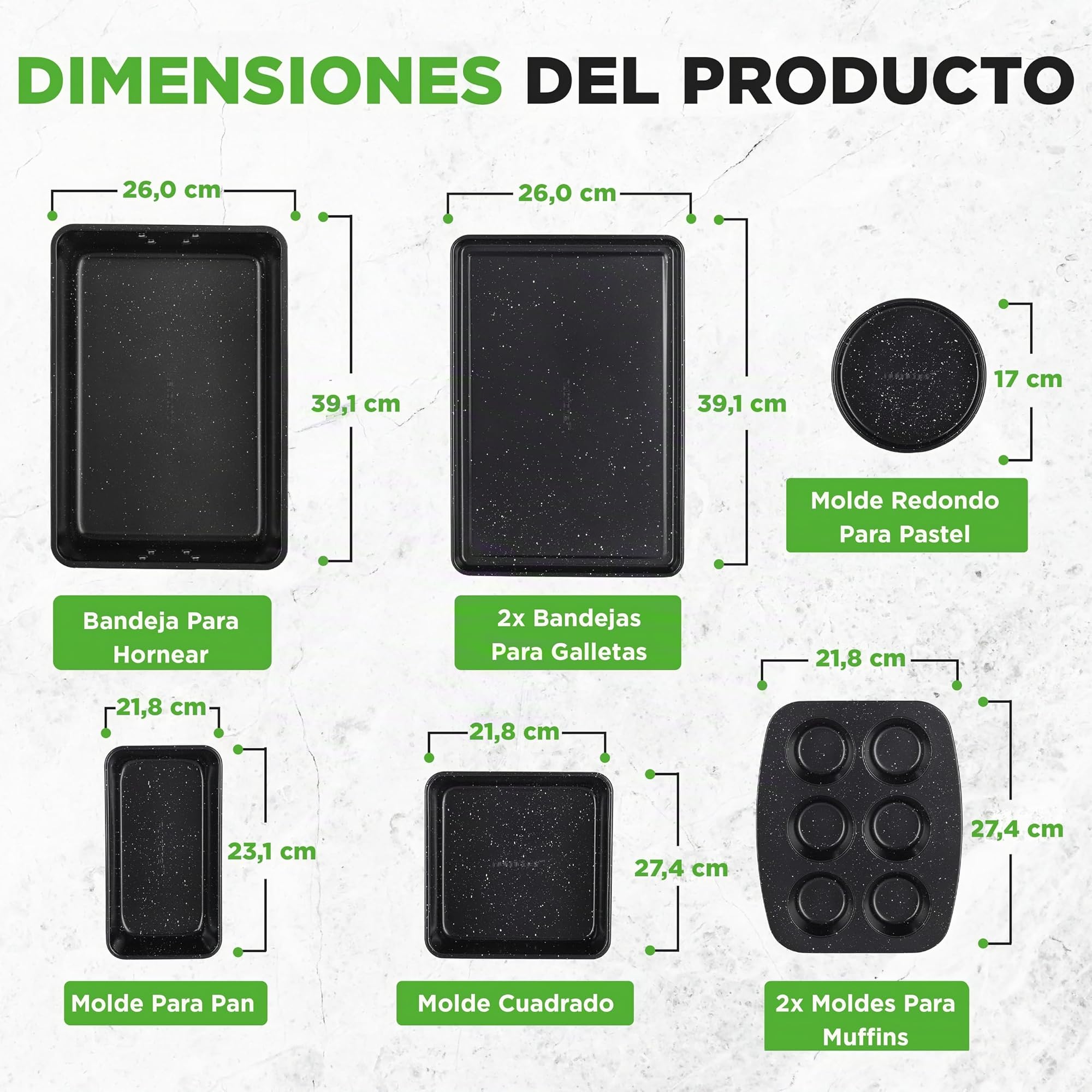 Nutrichef set de Moldes para Hornear, 8 piezas, Apilables, Acero al Carbono, Antiadherentes, Incluye bandeja, Sin PFOA ni PFOS, Apto para Horno hasta 232 °C