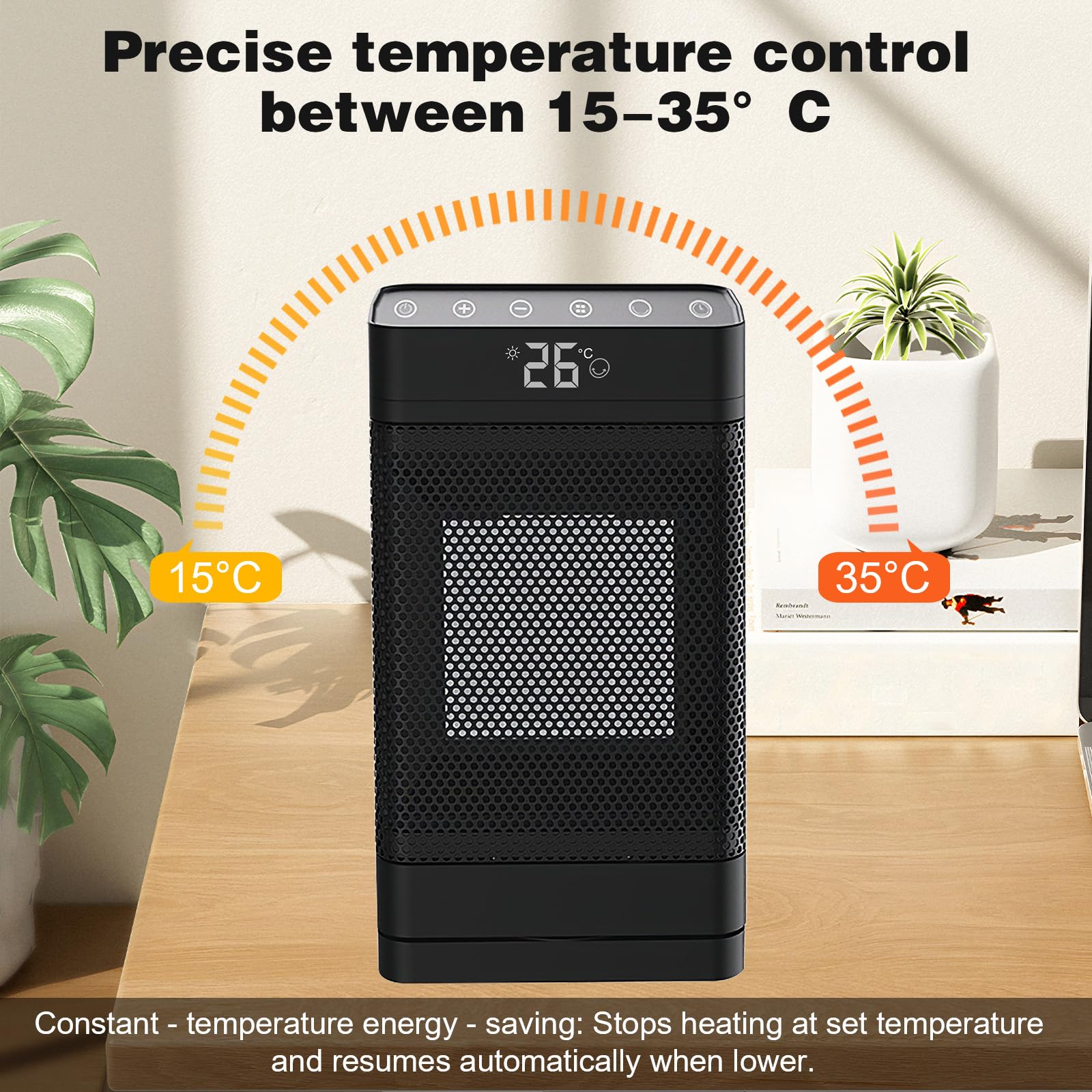 Stufetta Elettrica Basso Consumo 2000W, 3 Modalità, Modalità ECO Stufa Elettrica Basso Consumo 70° Oscillazione, Timer 12H, Telecomando, Protezione da Ribaltamento per Uso Interno