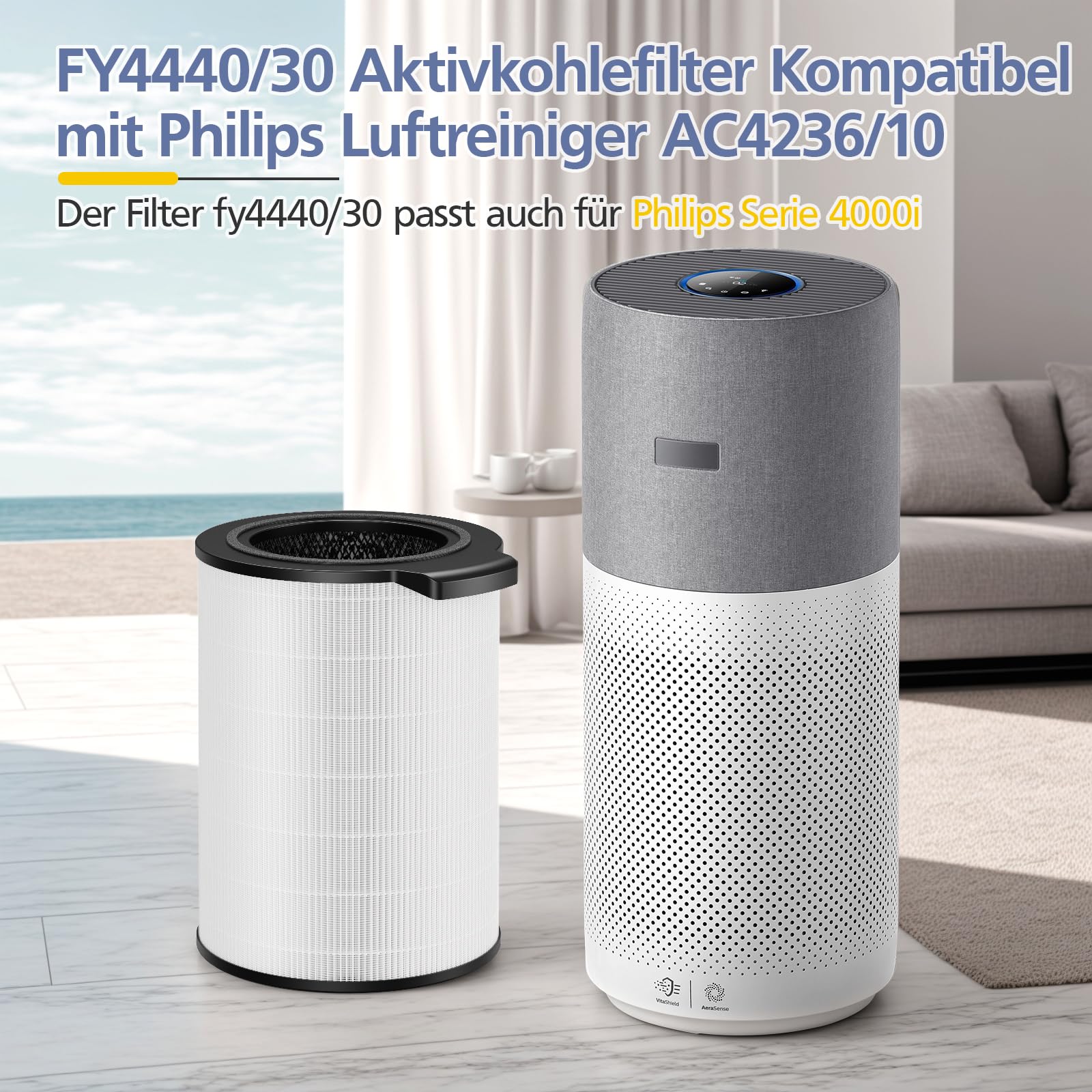 1 sztuka FY4440/30 filtr zamienny kompatybilny z odkurzaczem Philips 4000i (AC4236/10), 3-w-1 wysokowydajny prawdziwy filtr HEPA, zamiennik filtra FY4440/30