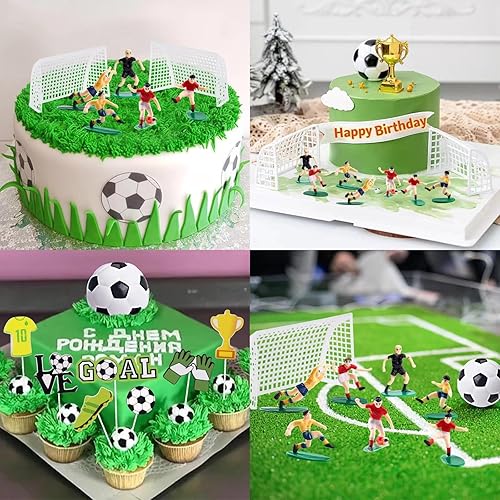Miniatura 8 de Decoración para tartas de fútbol  18 piezas para balones de fútbol, jugadores, portería y cupcakes para hombres, suministros de fiesta temática