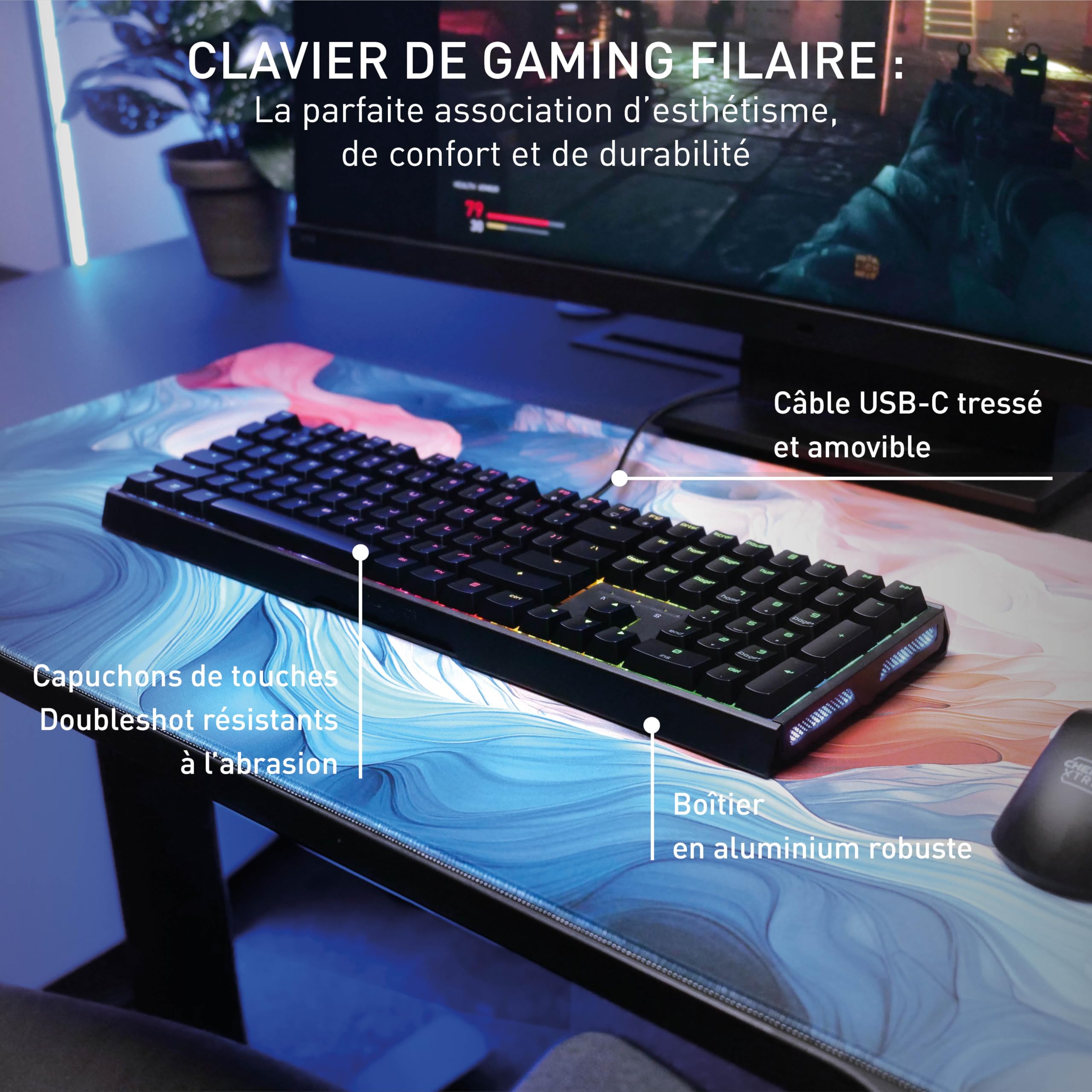 MX 3.1, clavier de jeu mécanique, disposition UK (QWERTY), rétro-éclairage RGB, boîtier alu, port USB-A, MX2A RED Switches, noir