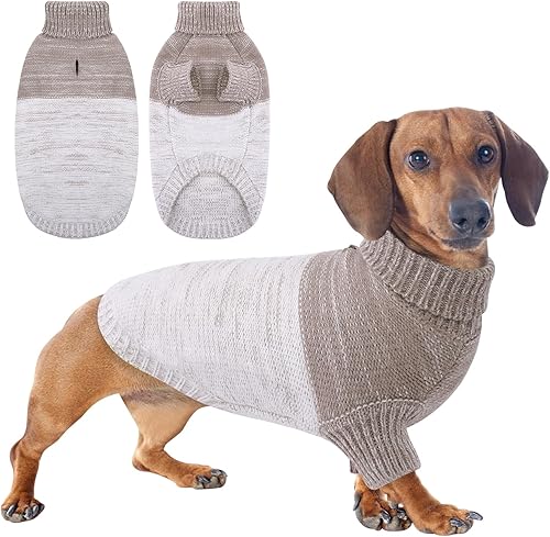 Queenmore Knitted Pullover Dog Sweater, Turtleneck Pet Cat Sweater, Cold Weather