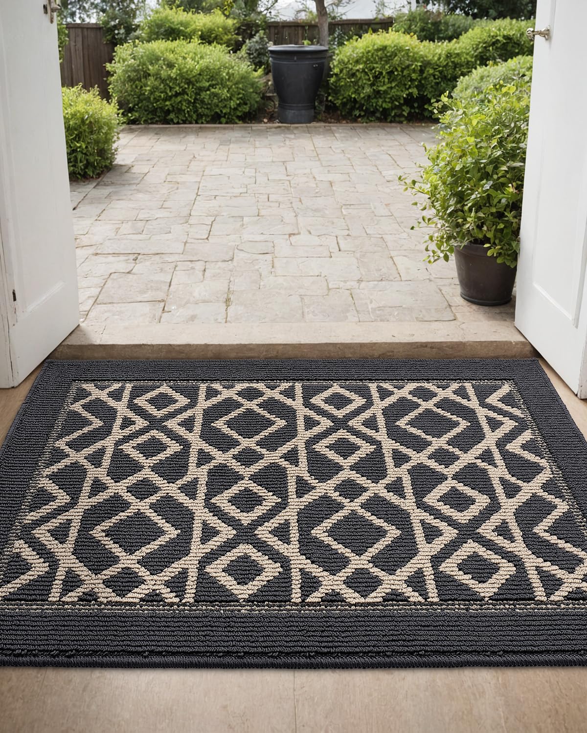 DEXI Front Door Mat 36x60, Washable Entryway Mat with Non Slip Backing, Low Profile Absorbent Moisture Dirt Trapper Entrance Floor Mats for Entry Inside House, Dark Grey