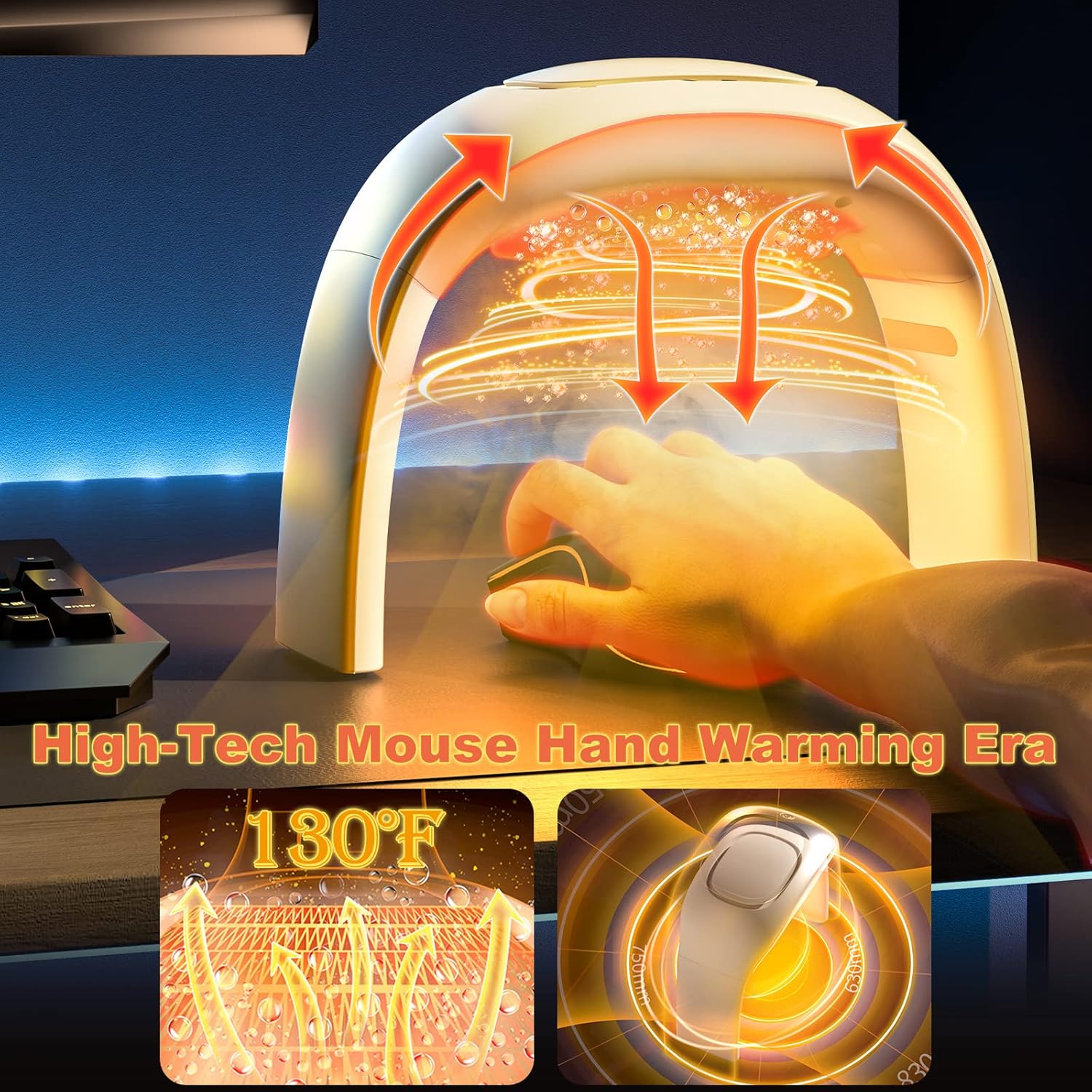 Heated Mouse Pad Hand Warmer Super Quiet, 110v 100w Desk Mouse Pad Hand Warmer, Personal Desk Heater Energy Efficient Ceramic Office with Thermostat Low Wattage - White - Image 4