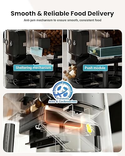 Miniatura 3 de Comedero automático para gatos para 3 gatos, dispensador de comida para gatos de 6 L25 tazas con fuerte sistema antiatascos, desecante de doble