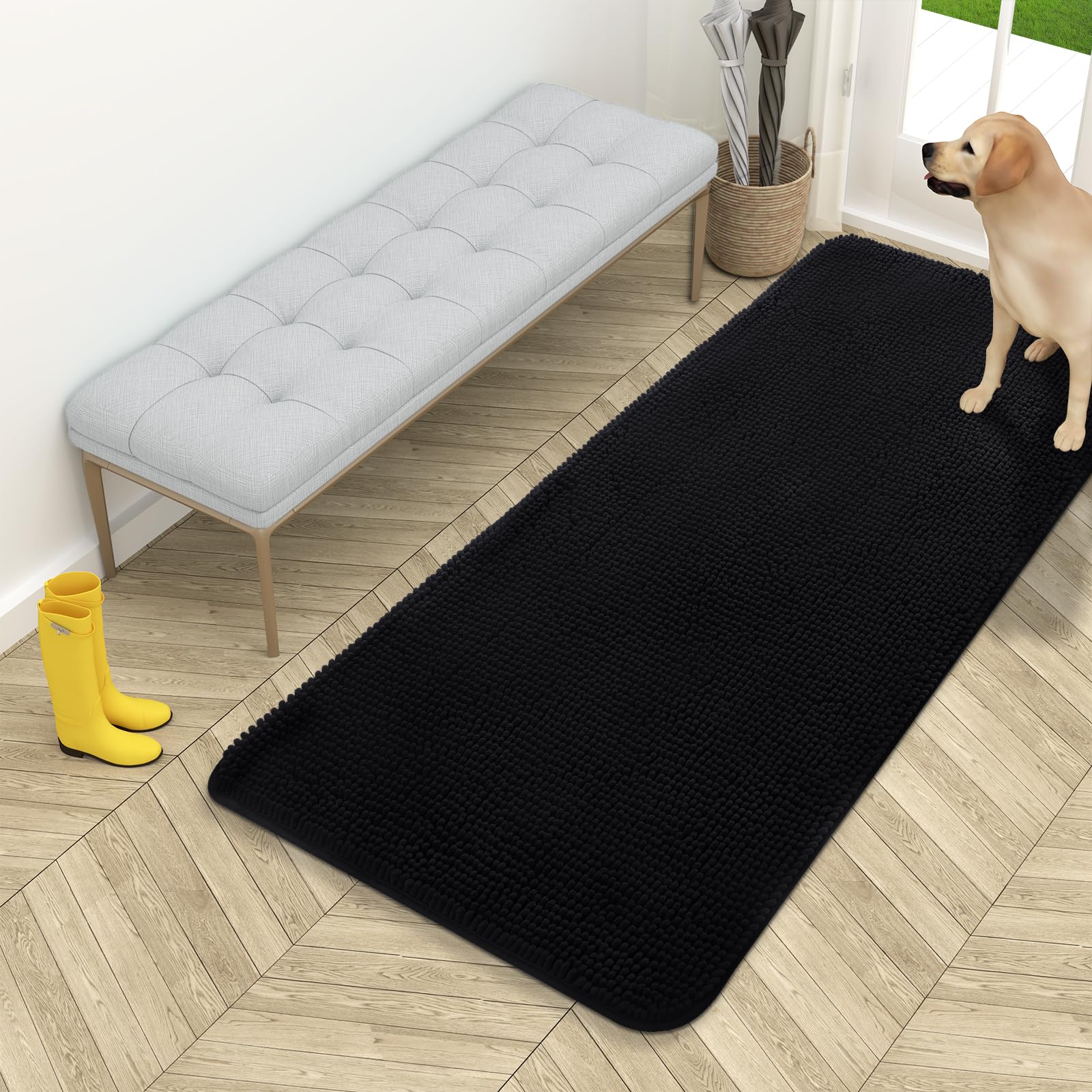 OLANLY Dog Mat with Muddy Paws, Absorbs Moisture and Dirt, Absorbent, Non-Slip, Washable, Quick Drying, for Dogs, Indoor Entrance Mat, Black — image 1