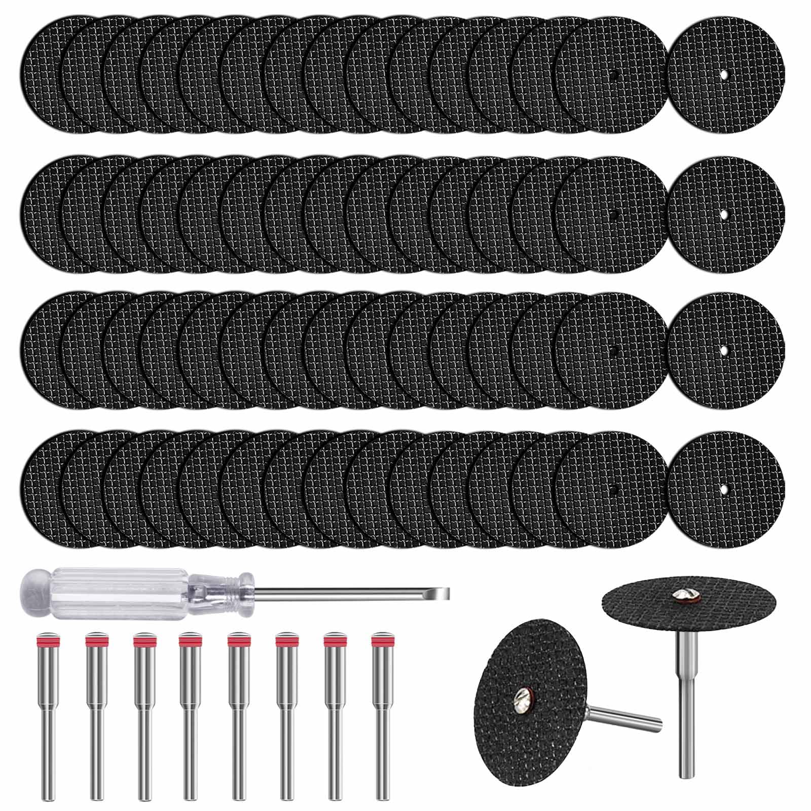 Cutting Wheel Set for Dremel Rotary Tool, 60pcs Rotary Tool Cut Off Wheel 1-1/4'' Reinforced Fiberglass Cut Off Wheels with 8pcs Mandrels for Cutting