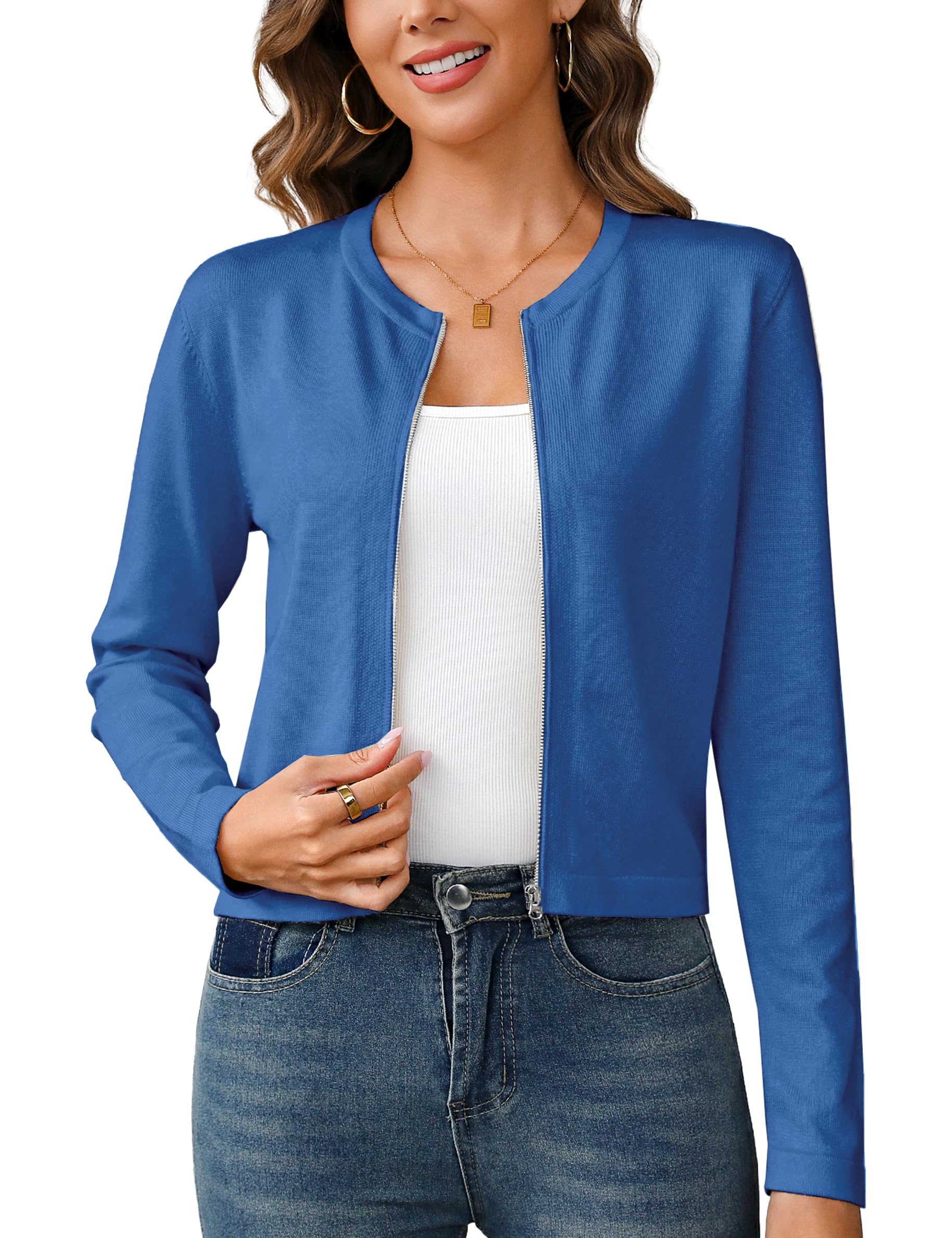 Totatuit Womens Long Sleeve Knitted Zip Up Cardigan Sweaters Cropped Jacket