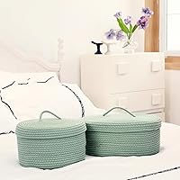 Vista 38 de Sea Team Round Cotton Rope Storage Basket with Lid, Lidded Woven Storage Bin, Nursery Storage Container, Diaper Caddy, Baby Shower Basket, Box, Cream
