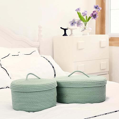 Miniatura 38 de Sea Team Round Cotton Rope Storage Basket with Lid, Lidded Woven Storage Bin, Nursery Storage Container, Diaper Caddy, Baby Shower Basket, Box, Cream