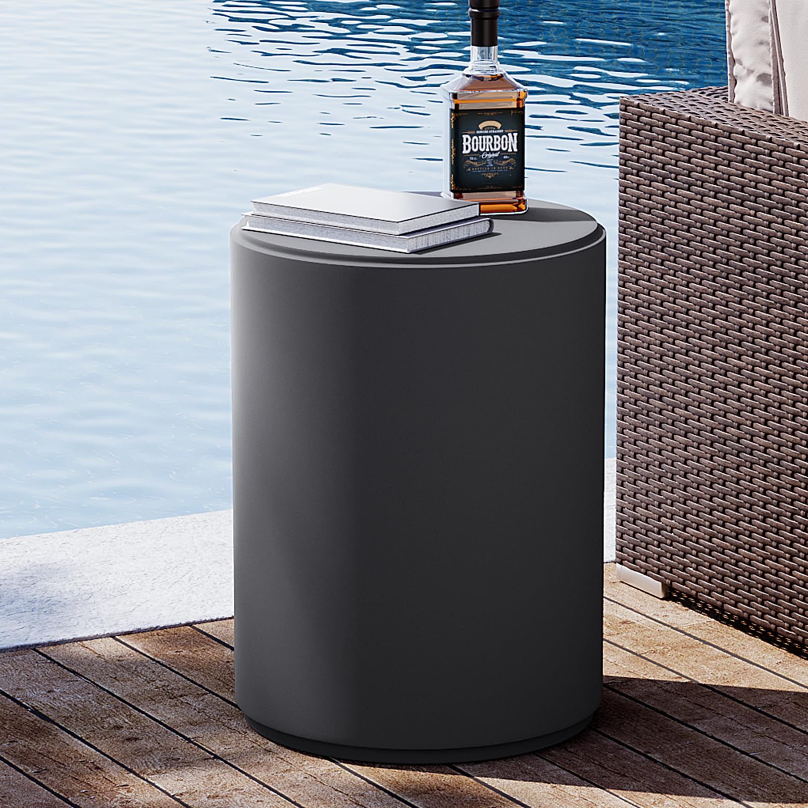 SUNBURY Outdoor Side Table, 20" H Concrete End Tables, Round Patio Accent Table, Modern Small Side Table, Cement Side Table Garden Stool Log Table,