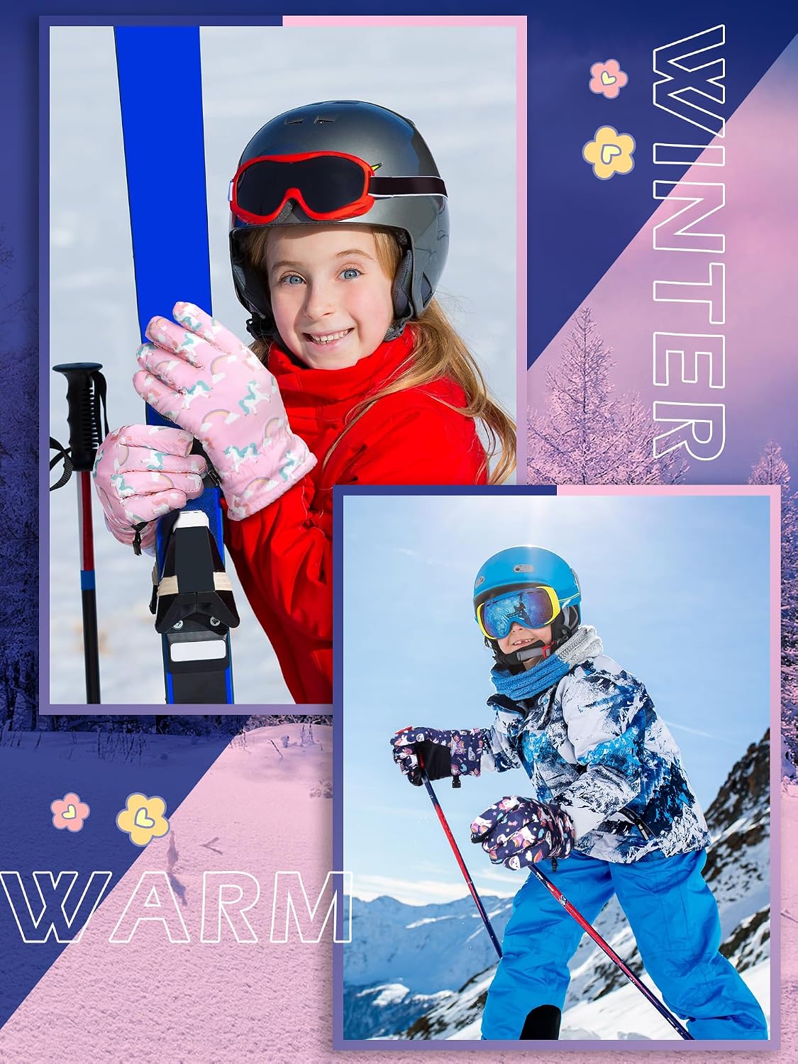 Honoson 2 Pairs Kids Snow Gloves, Winter Waterproof image 2