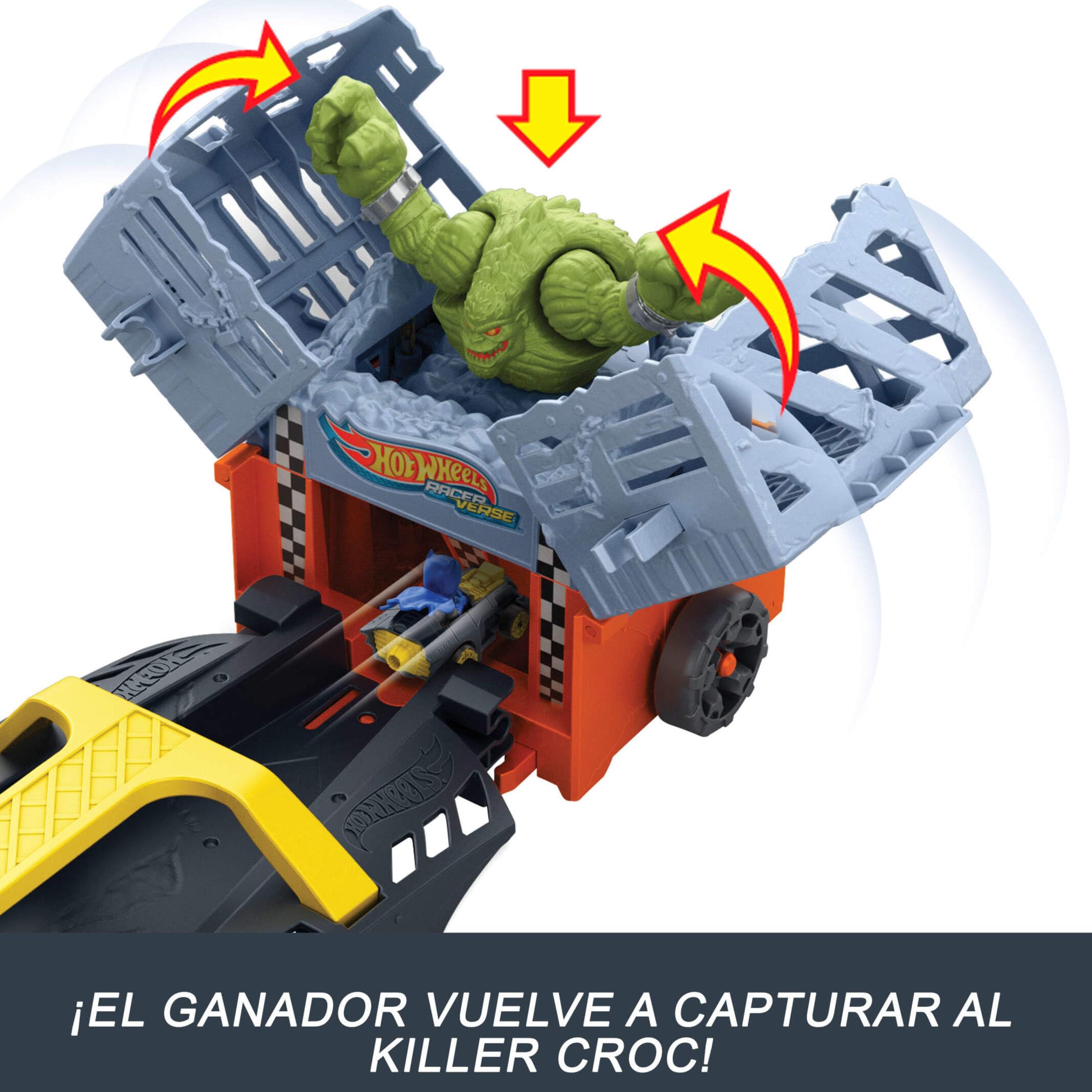 Hot Wheels RacerVerse Camión de Transporte de Batman, Pista para Coches de Juguete con 3 lanzadores, Incluye 1 vehículo de Batman y 1 del Joker, Regalo para niños y niñas +3 años, HXN21