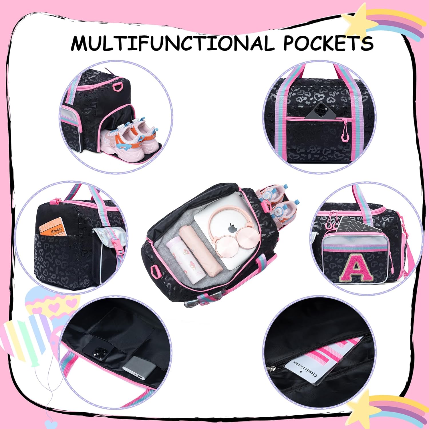 Duffle Bag for Kids Travel Bag Personalized Initial Dance Bag for Girls Birthday Christmas Gifts for Girls Toddler Overnight Bags with Shoe Compartment - Image 4