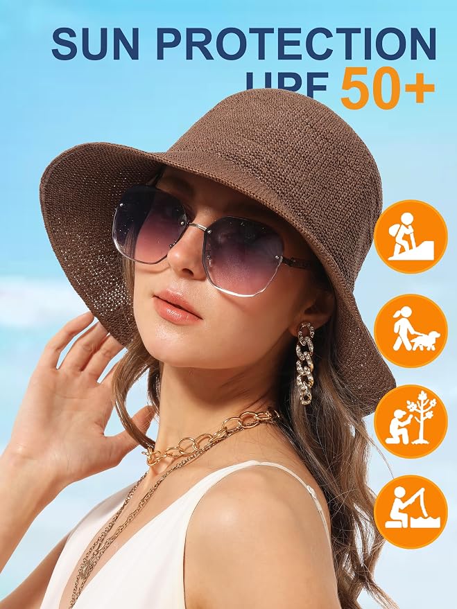 Sombrero de Sol para Mujer Hecho a Mano Plegable de Paja Gorra de Viaje UPF 50+ miniatura 6