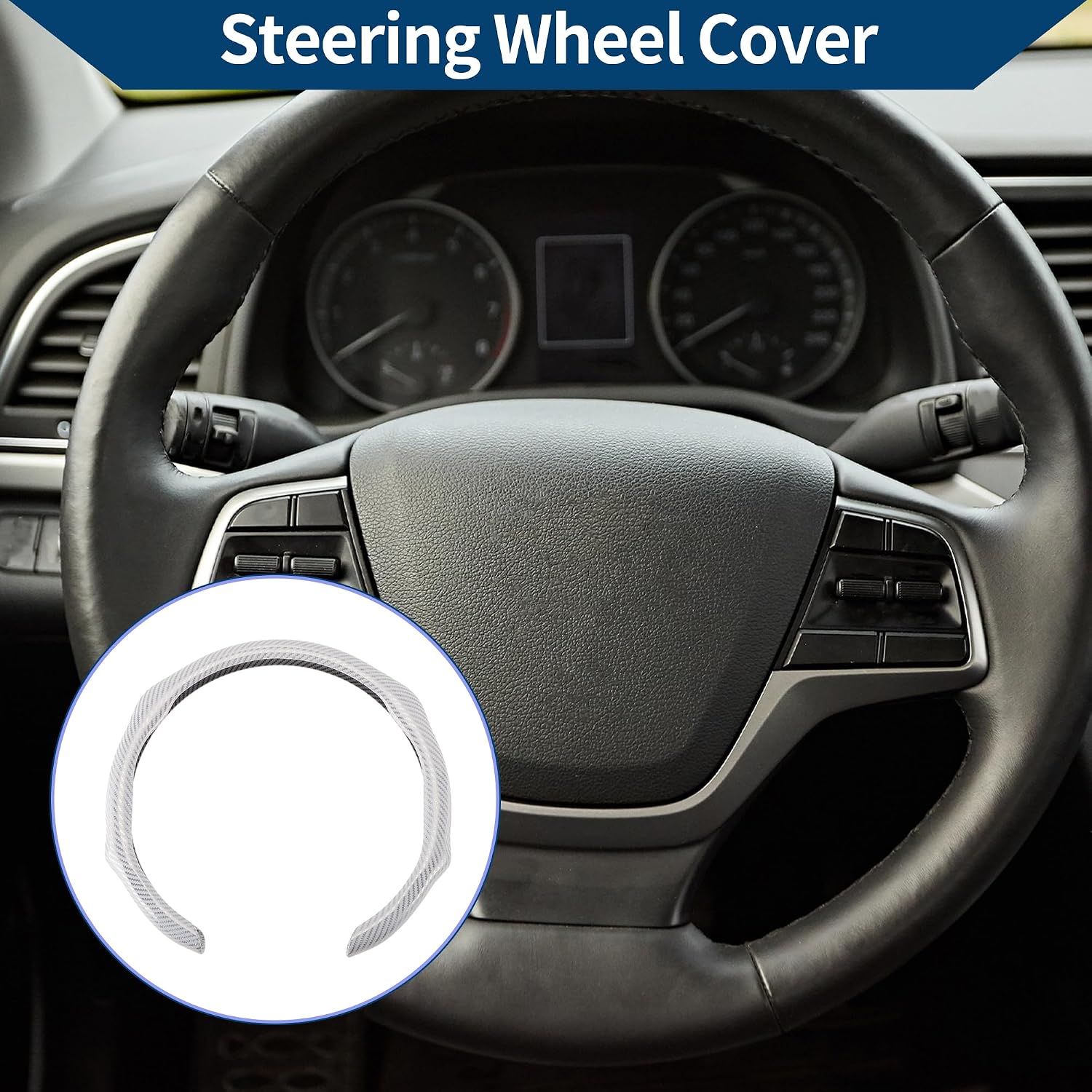 Synthetic Fiber Steering Wheel Cover ABS Car Steering Wheel Protector 14.96" White Carbon Fiber Texture 1 Pc