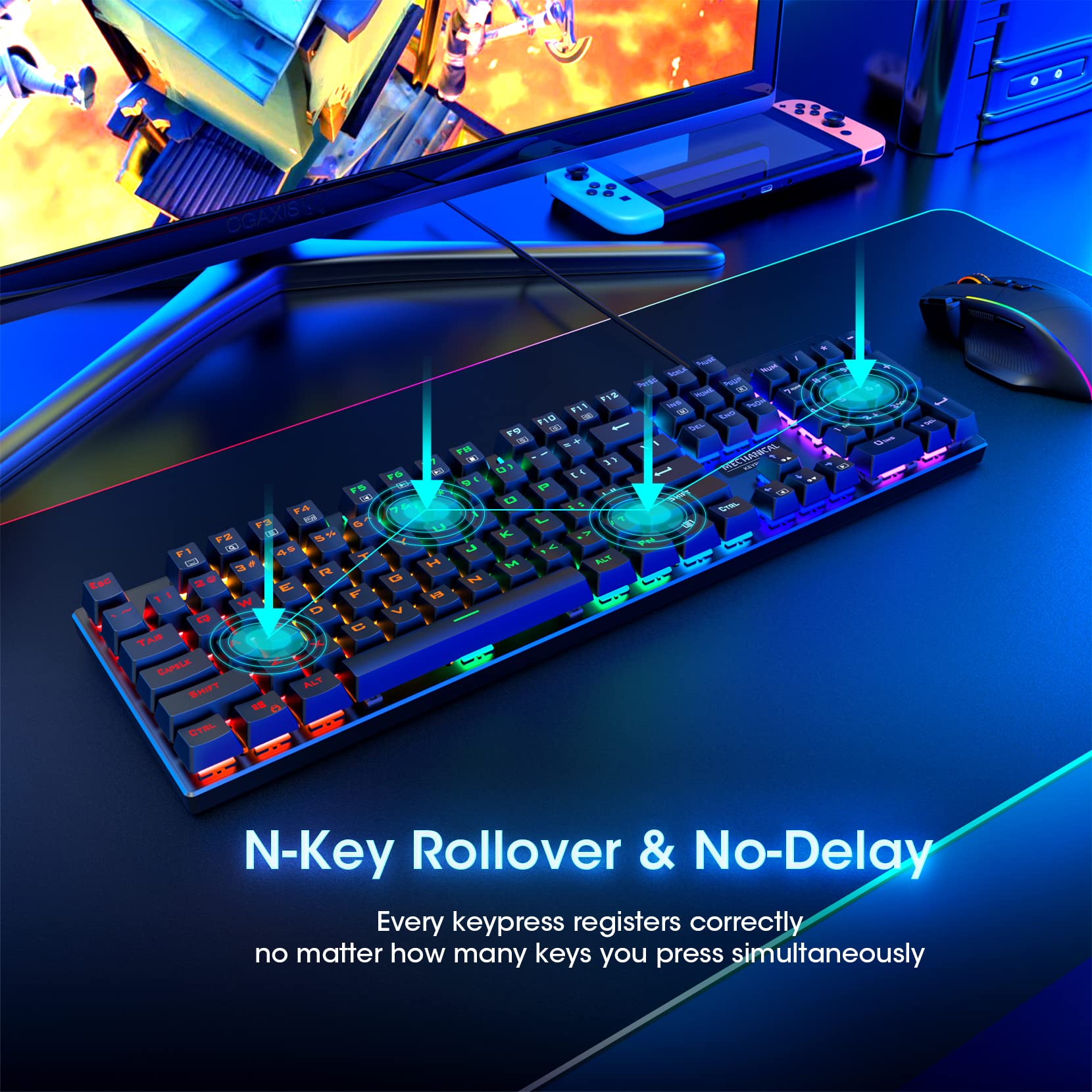 Buy Mechanical Gaming Keyboard,104 Keys UltraSlim Rainbow LED Backlit