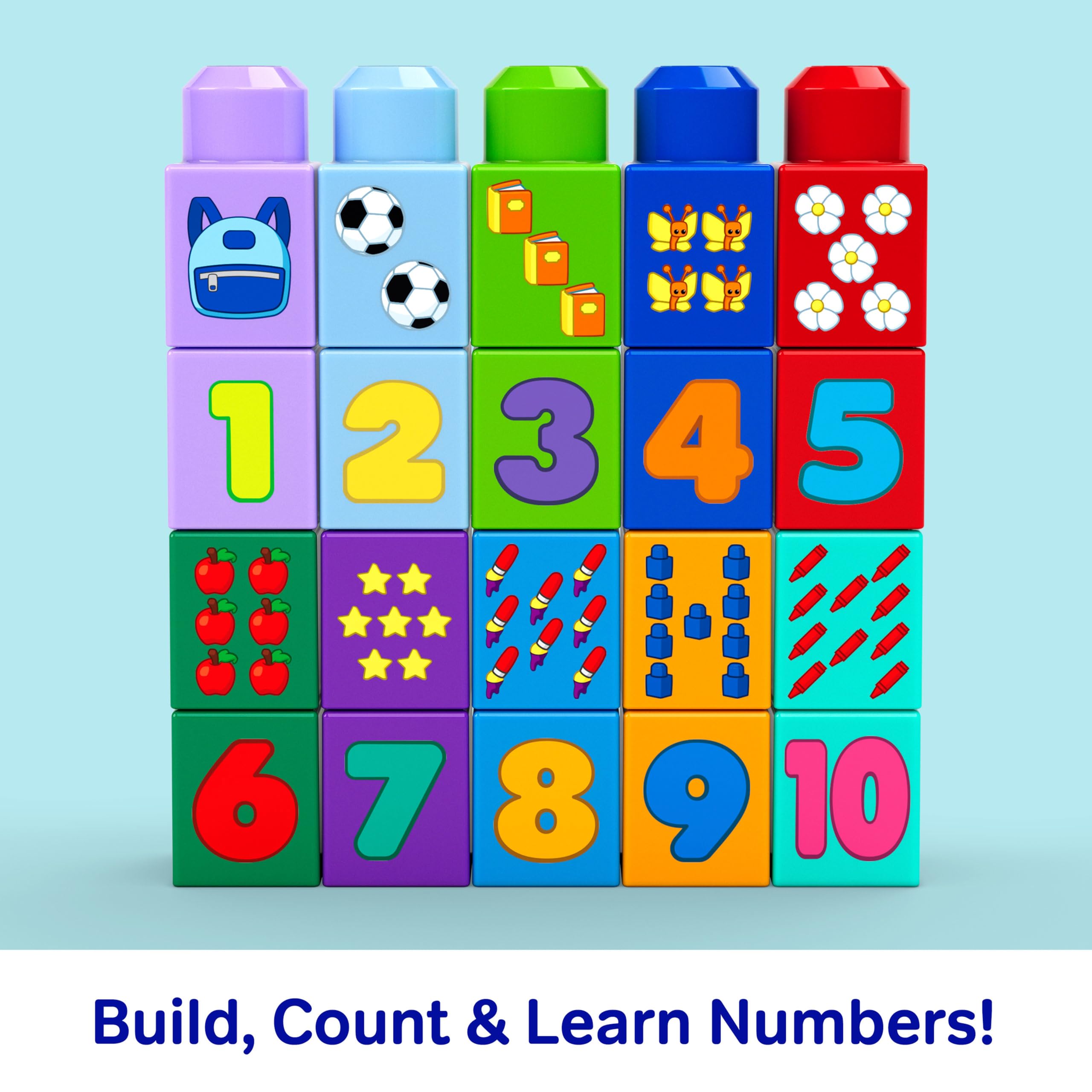 MEGA BLOKS First Builders Toddler Block Toys Set, Build & Count Bus 45 Pieces, Learn Numbers and Counting, Yellow, Ages 1+ Years, JKG34 - Image 3