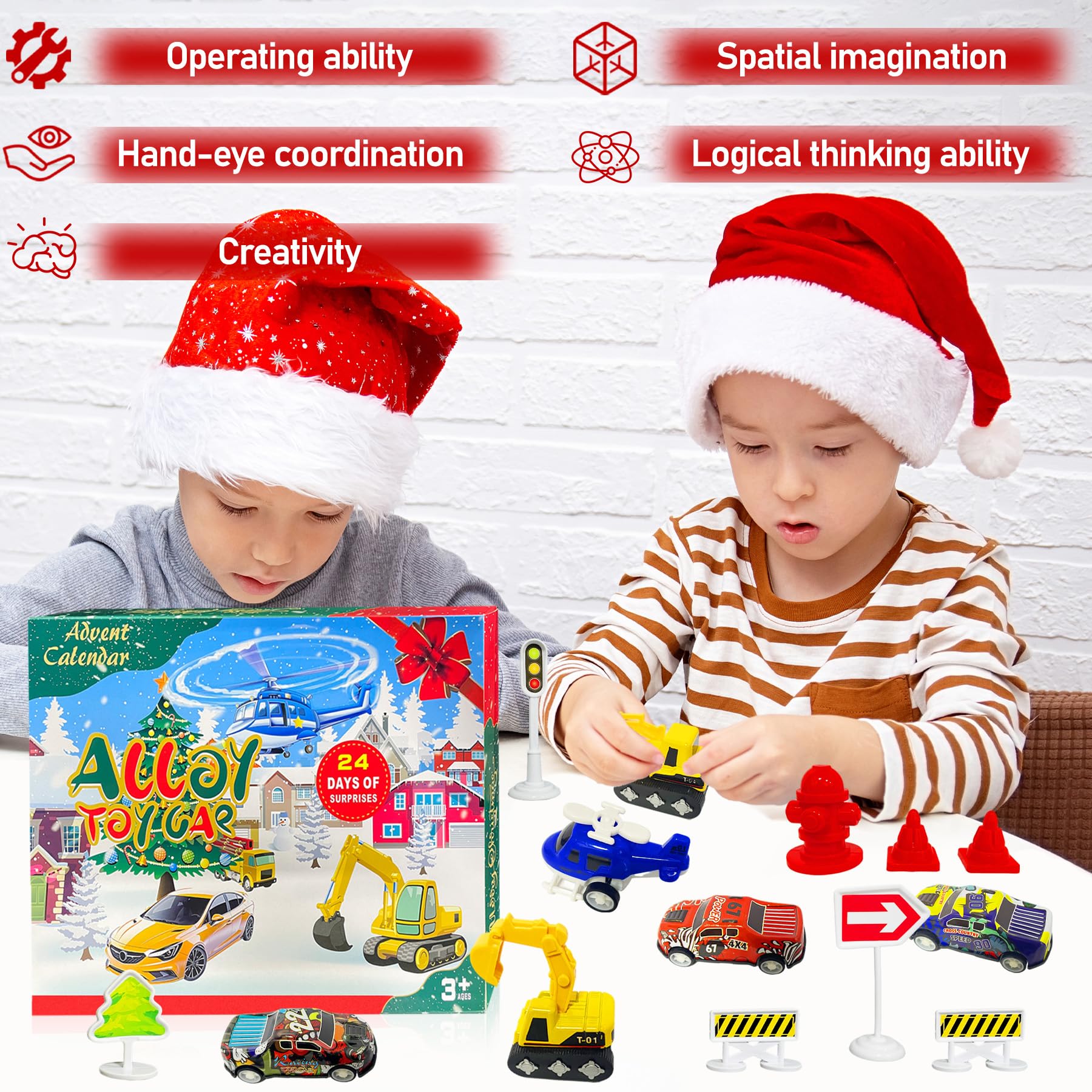 VEEKAY Calendario Dell'Avvento 2025 Con 24 Macchinine In Lega, Auto Da Rally E Camion, Per Bambini, Con Mappe E Segnali Stradali - 2