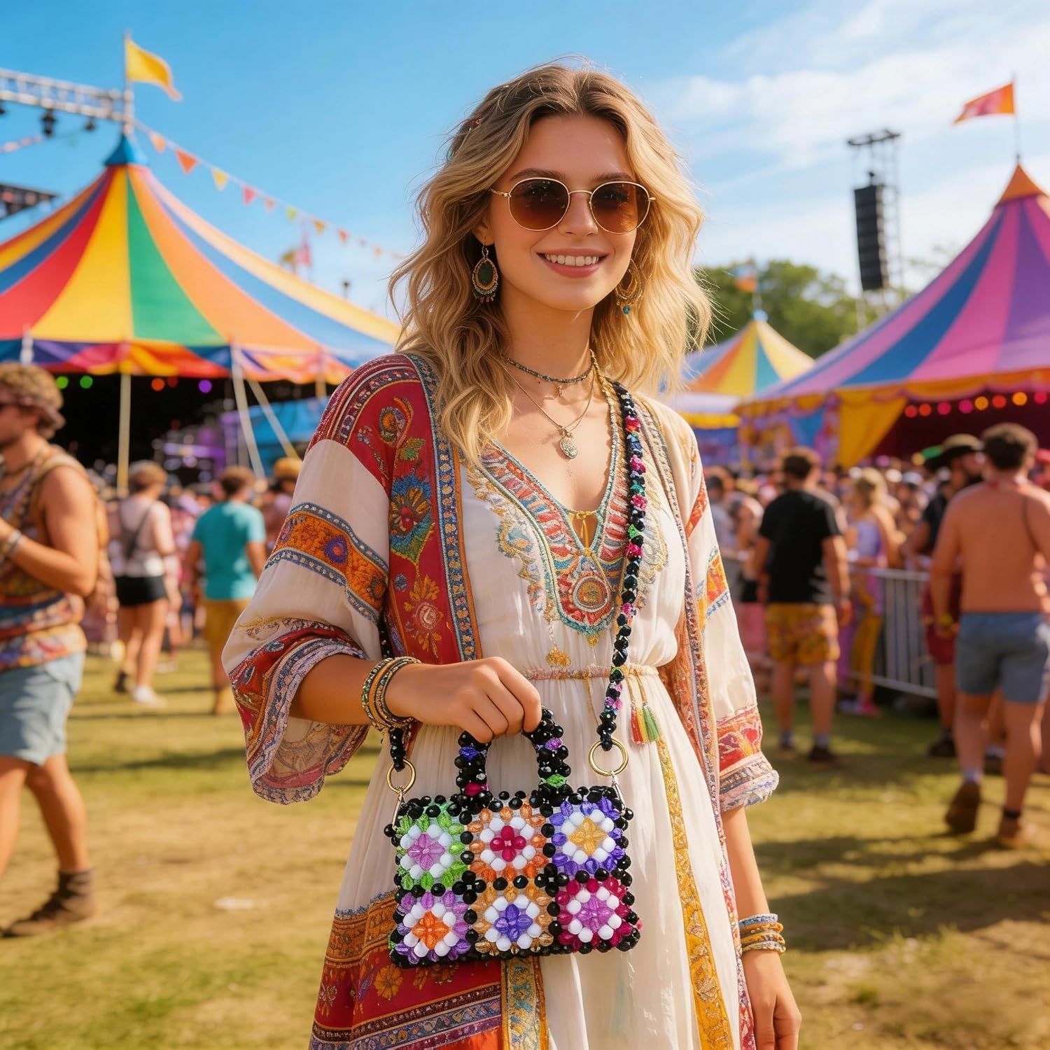 QTKJ Crossbody Bags for Women, Colorful Beaded Clutch Bag，Evening Bags With Removable Chain, Handbags for Women Party Wedding Travel - Image 2