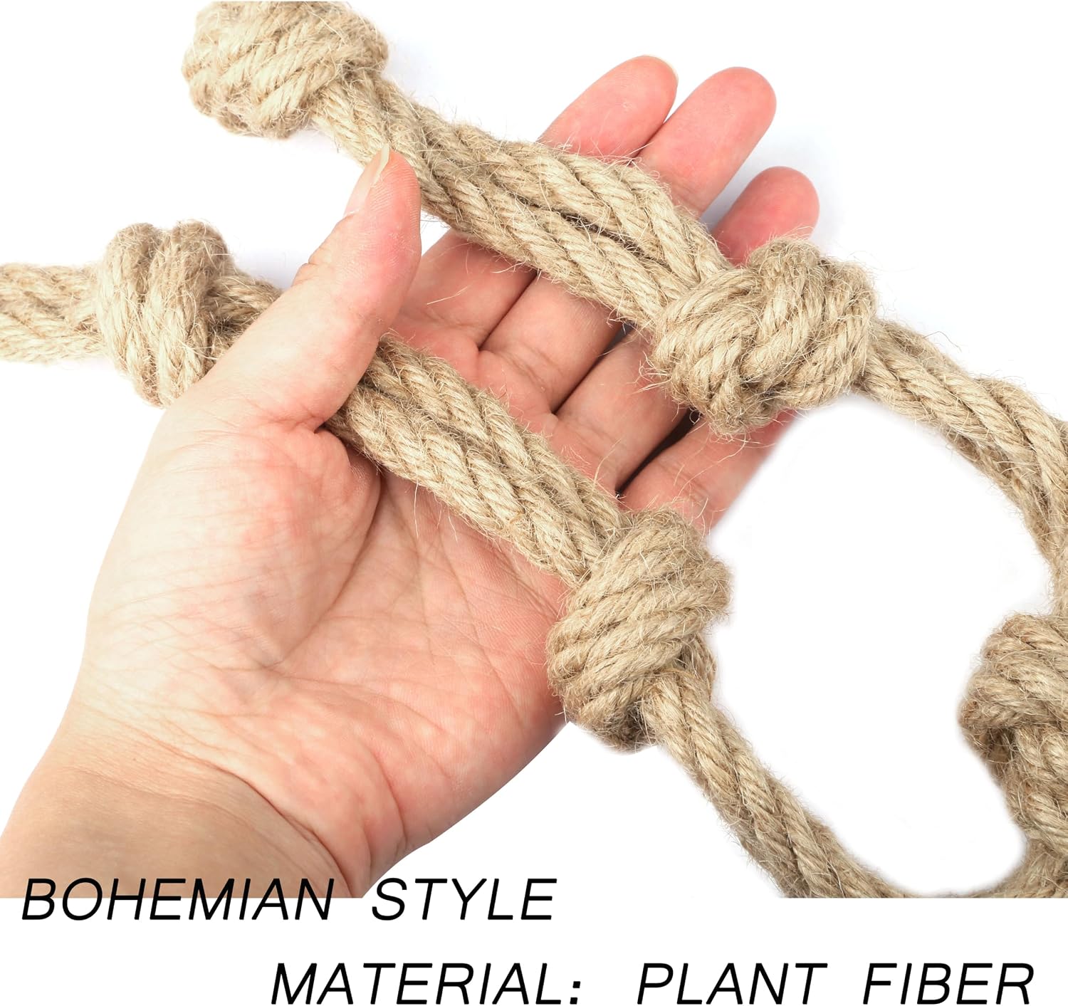 BEL AVENIR 2 Pack Jute Boho Curtain Tiebacks Rope - Handmade Retro Curtain Rope Tie Back Decorative Curtain Holdbacks with Ball
